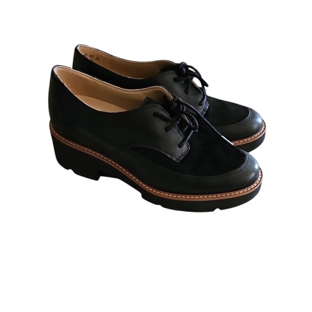Naturalizer Devin Cow Hair Leather Lug Sole Platform Oxford 7.5 Black NWOT
